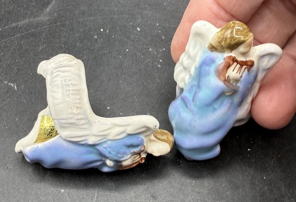 2 Vintage Avon 1983 Heavenly Angel Ceramic Taper Huggers Weiss Brazil -LO27